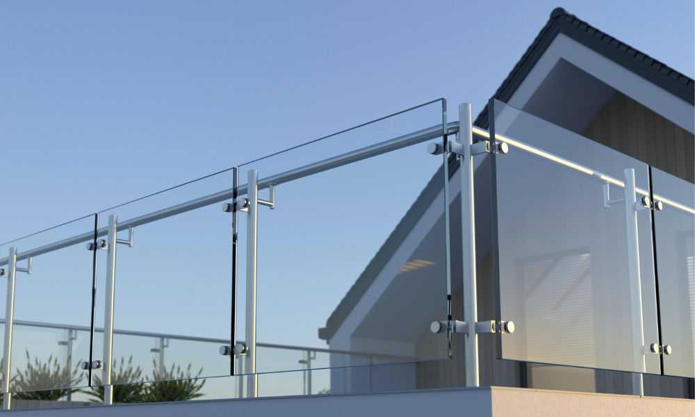 Glass railing, glass roof, aluminium louvers